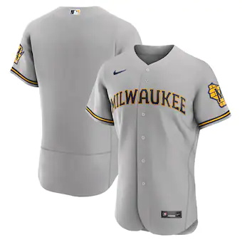 mens nike gray milwaukee brewers road authentic team logo j